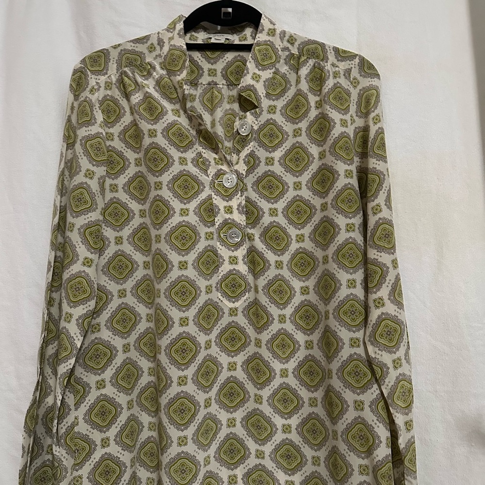 Patterned Button-Up Blouse